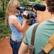 Michelle filming on location